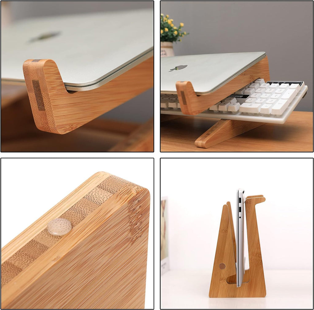 Laptop Stand Wooden Vertical Laptop Stand for Desk Bamboo Laptop Stand Comp