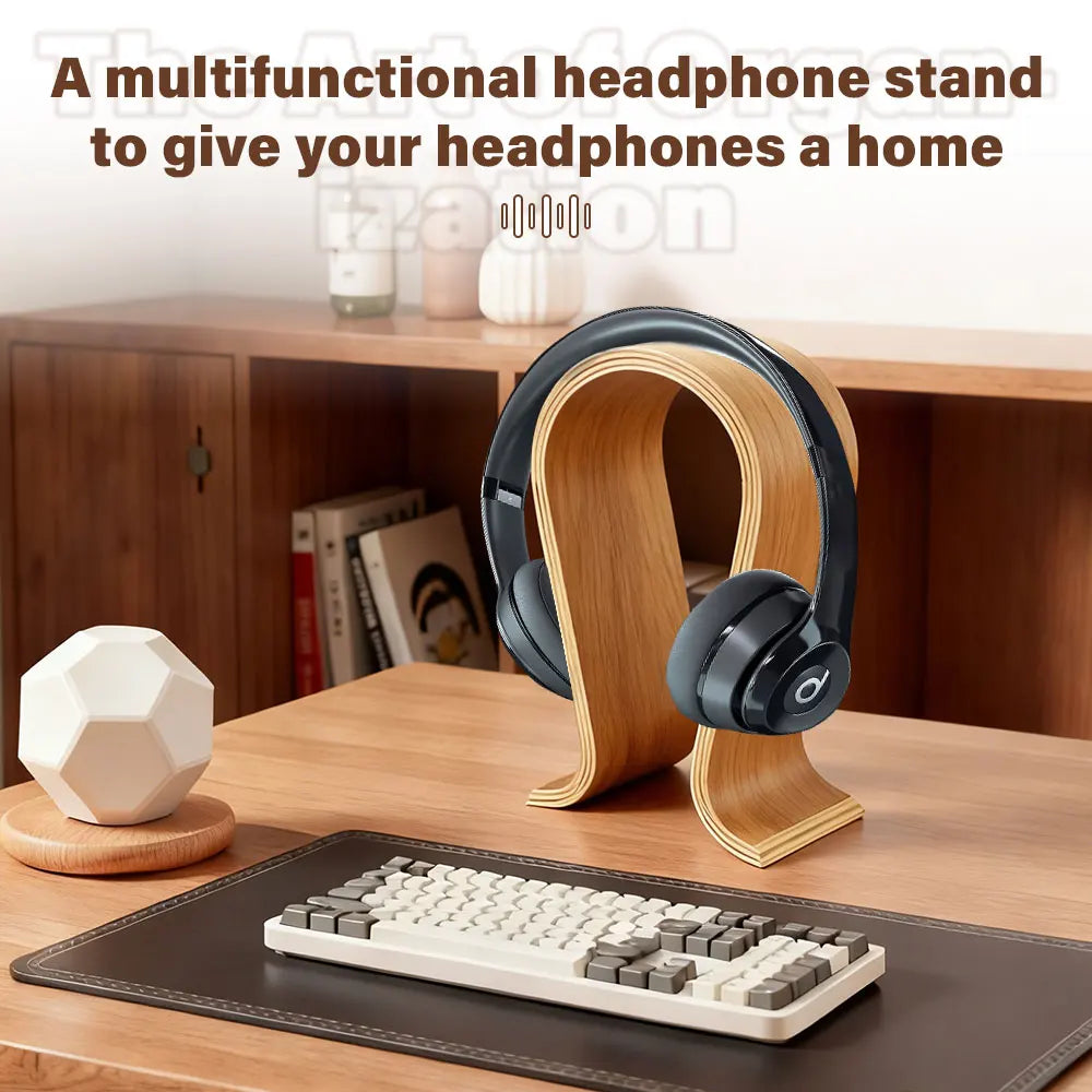 Headphone Stand U-Shaped Wooden, Wooden Headphone Stand Desktop Headphone Display Stand, Suitable for Almost All Headphones.