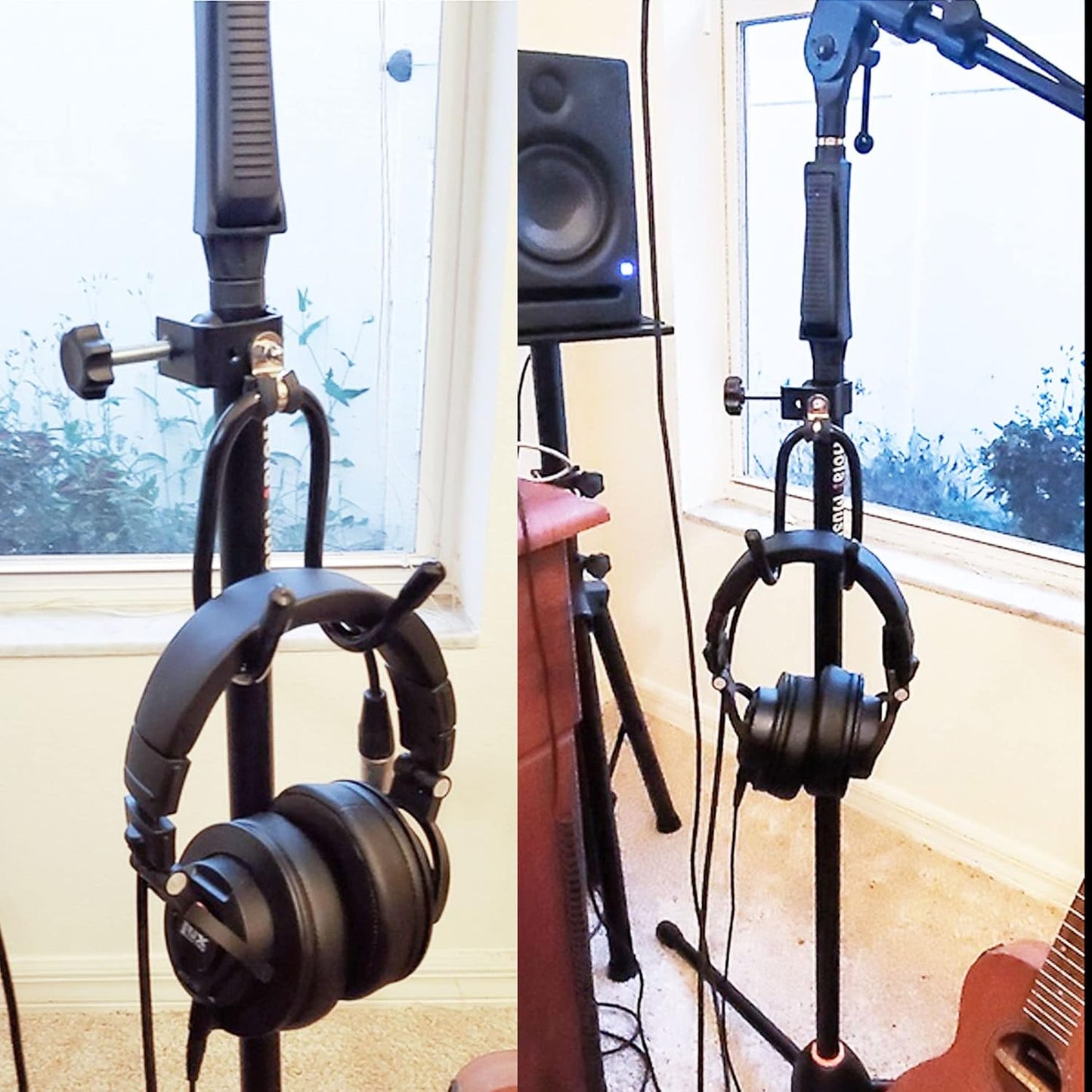 Microphone Stand Clamp-On Studio Headphone Hanger Holder Hook Rack for Headphone, Cords, Tambourines, Etc- No Instrument (1)