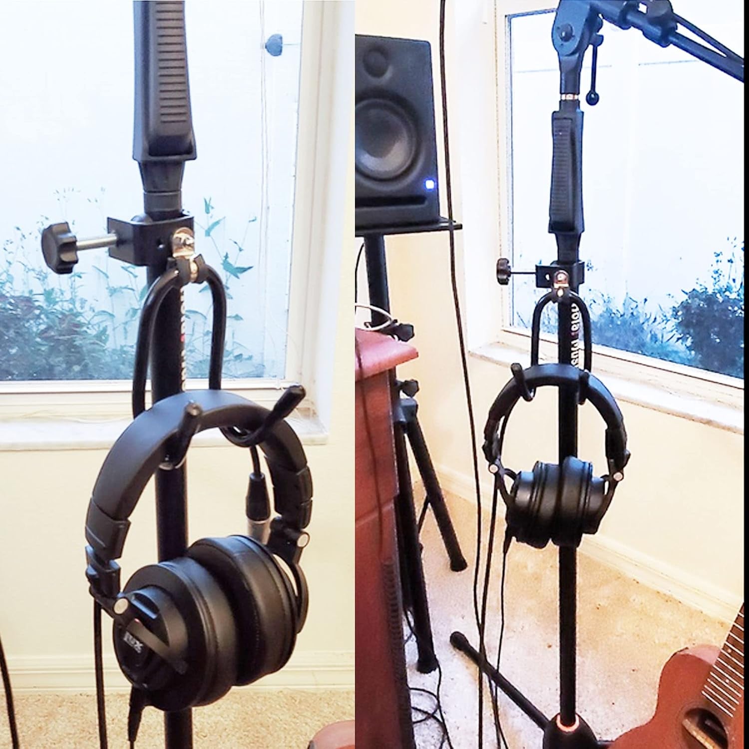 Microphone Stand Clamp-On Studio Headphone Hanger Holder Hook Rack for Headphone, Cords, Tambourines, Etc- No Instrument (1)