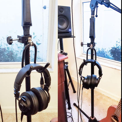 Microphone Stand Clamp-On Studio Headphone Hanger Holder Hook Rack for Headphone, Cords, Tambourines, Etc- No Instrument (1)