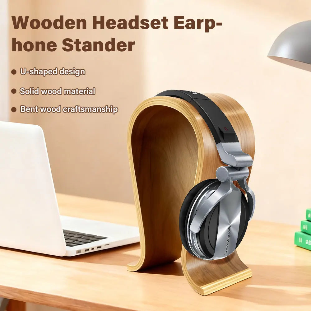 Headphone Stand U-Shaped Wooden, Wooden Headphone Stand Desktop Headphone Display Stand, Suitable for Almost All Headphones.