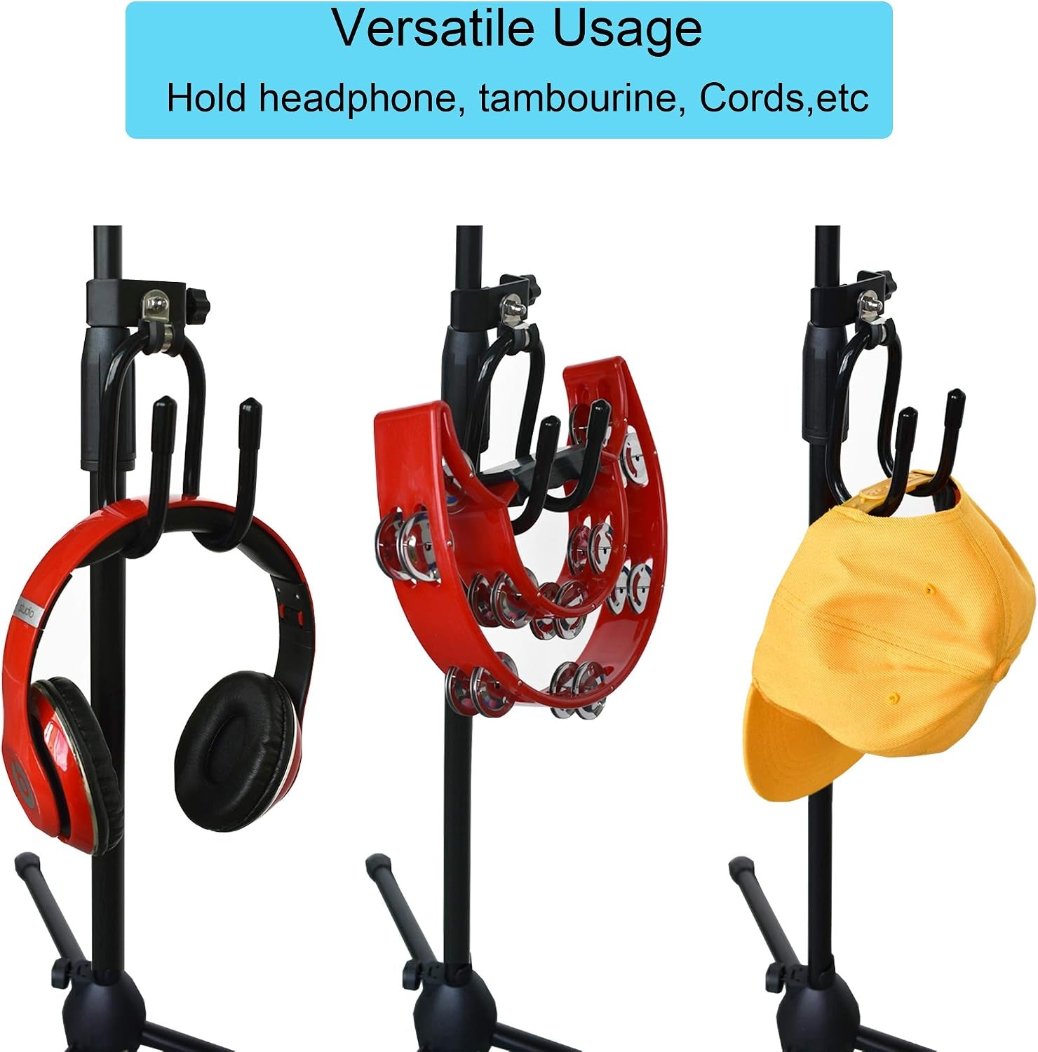 Microphone Stand Clamp-On Studio Headphone Hanger Holder Hook Rack for Headphone, Cords, Tambourines, Etc- No Instrument (1)