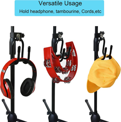 Microphone Stand Clamp-On Studio Headphone Hanger Holder Hook Rack for Headphone, Cords, Tambourines, Etc- No Instrument (1)
