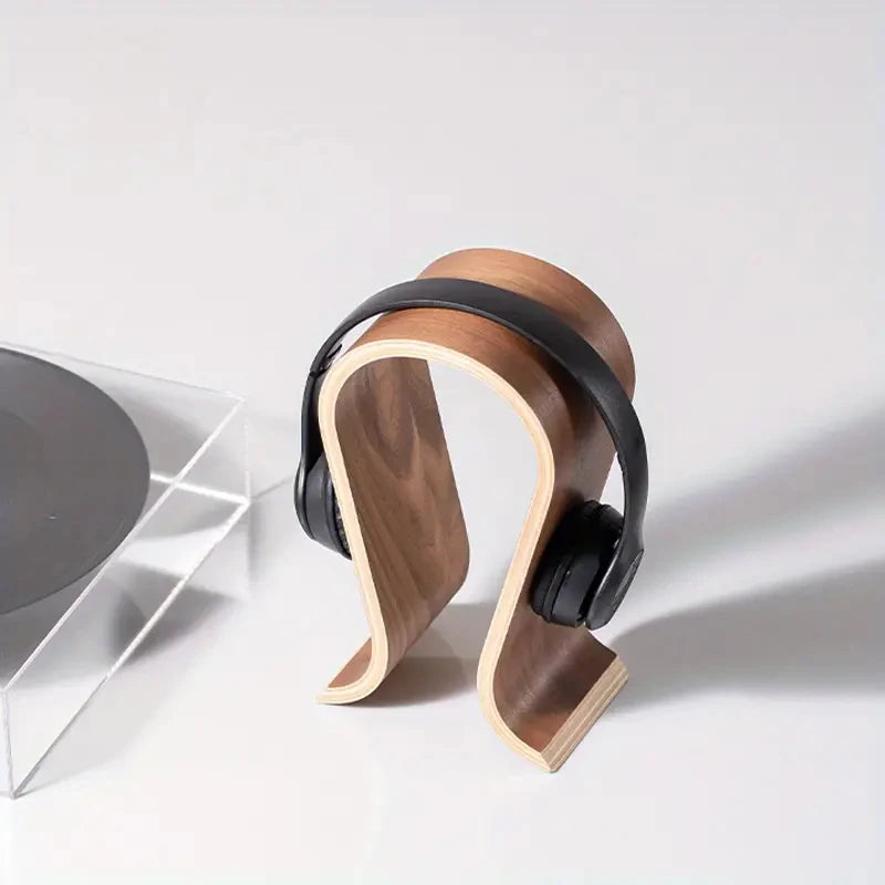 Headphone Stand U-Shaped Wooden, Wooden Headphone Stand Desktop Headphone Display Stand, Suitable for Almost All Headphones.